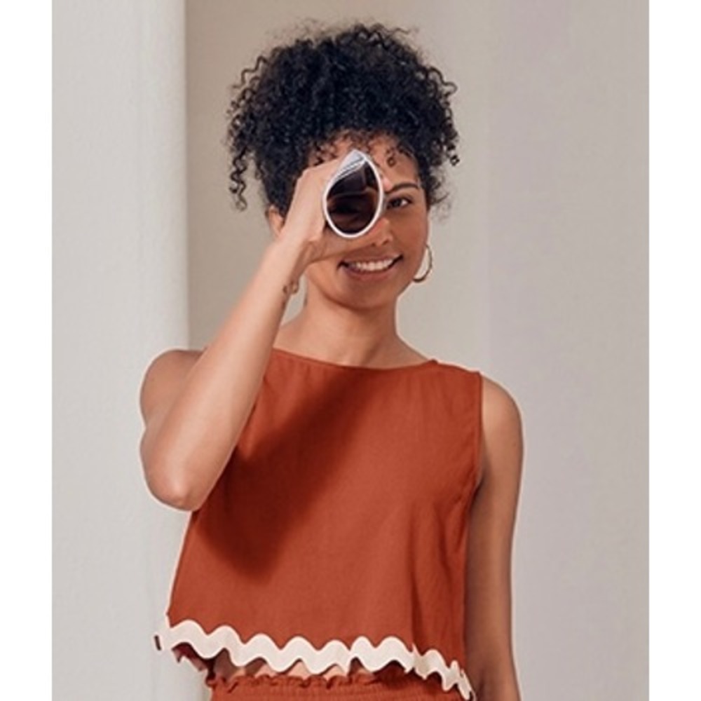 (A3) Rust Orange Ric Rac Scalloped Hem Sleeveless Crop Top Women Large‎